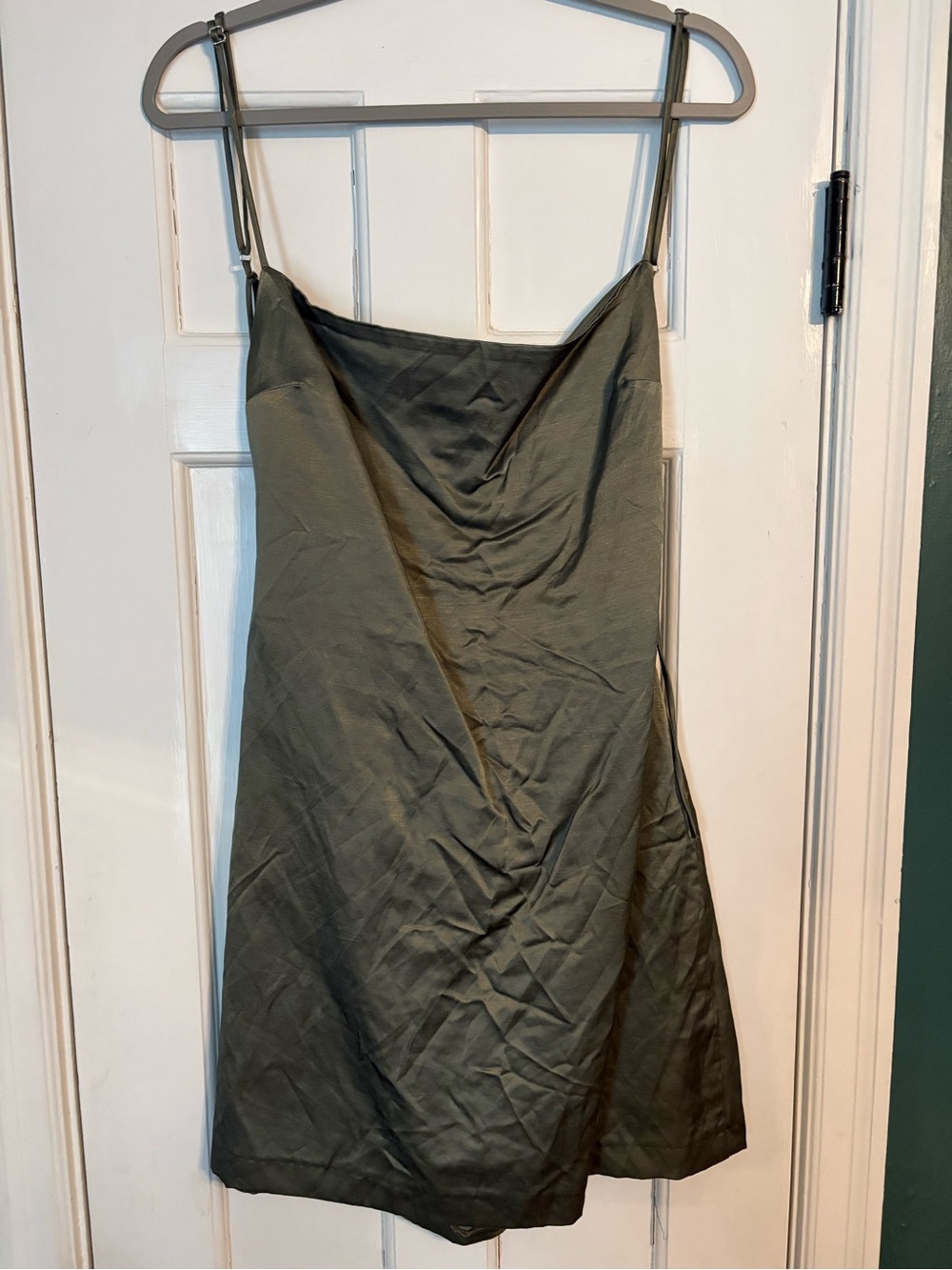 Zara Olive Slip Mini Dress with Spaghetti Straps
